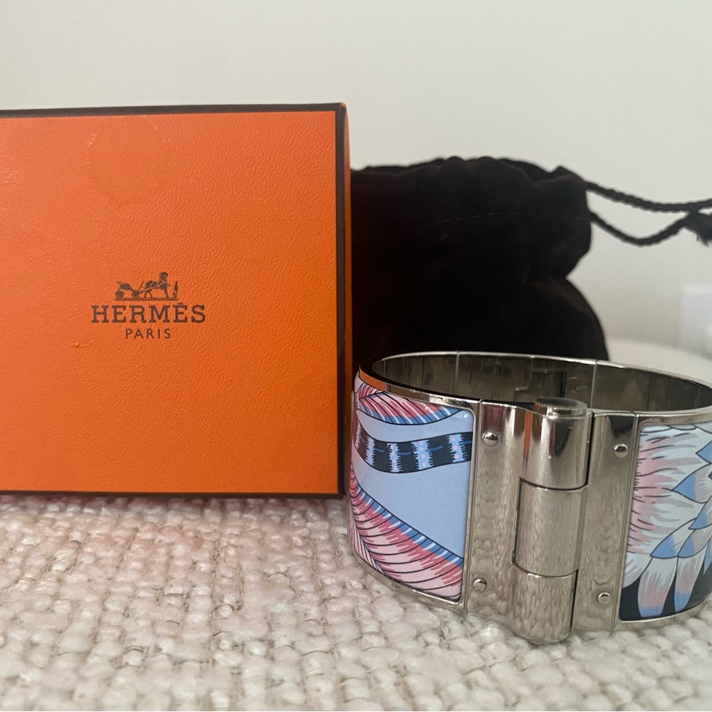 Hermes Hinged printed bracelet with enamel motif "Savana Dance. - Picture 9 of 10